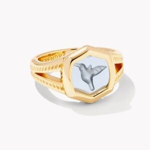 Kendra Scott Davie Intaglio Statement Ring in Light Sky Blue Glass Hummingbird